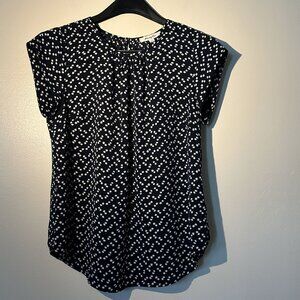 Monday Fun Dress Blouse Size S Blue with white pattern